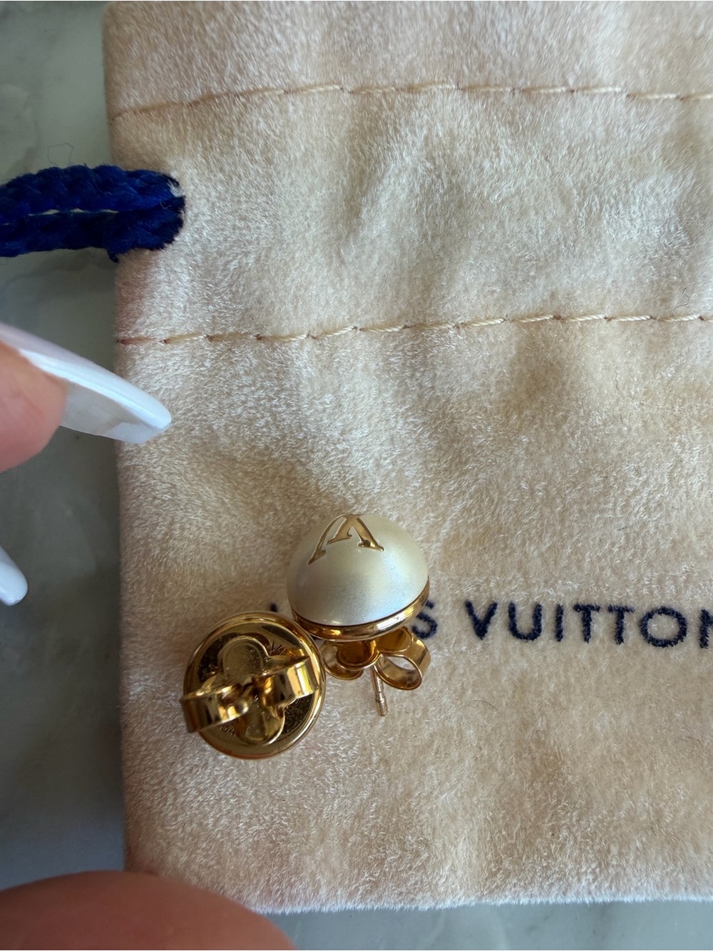Louis Vuitton My Mix Stud Earrings White/Gold Faux Pearl Metal box pouch bag
